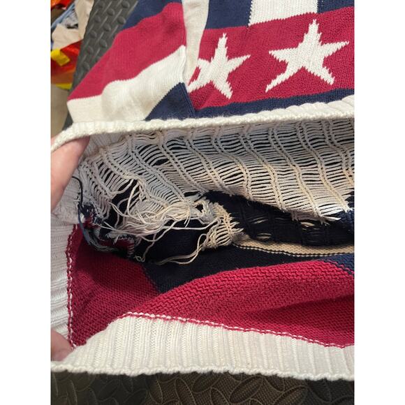 VINTAGE Old Glory Mens Stars and Stripes Flag 100% Cotton Sweater XL Made in USA - Picture 6 of 10